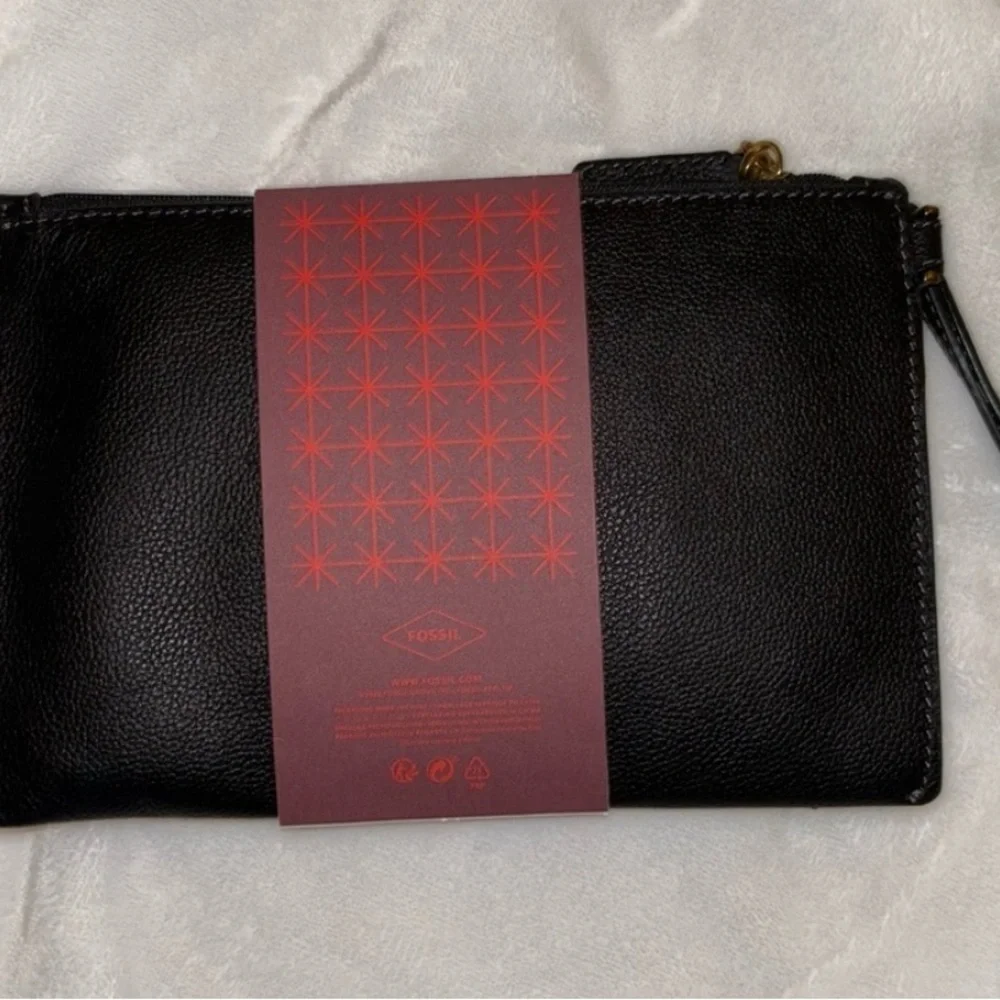 Fossil Black and Red Leather Clutch Wristlet